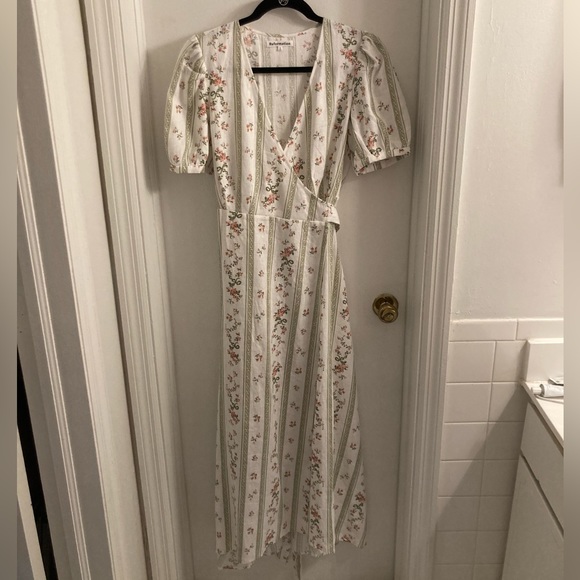 Reformation Weiss 100% Linen Wrap Dress in Heath - Picture 3 of 8